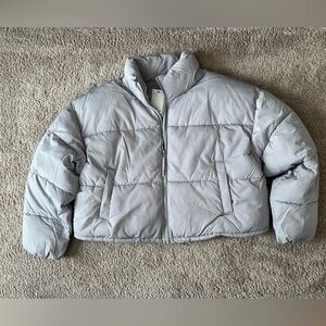 H&M Grey Cropped Puffer Jacket Womens XL NWT